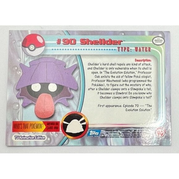 Shellder Pokemon Card Topps #90 TV Animation Edition Series Blue Logo - Picture 2 of 5